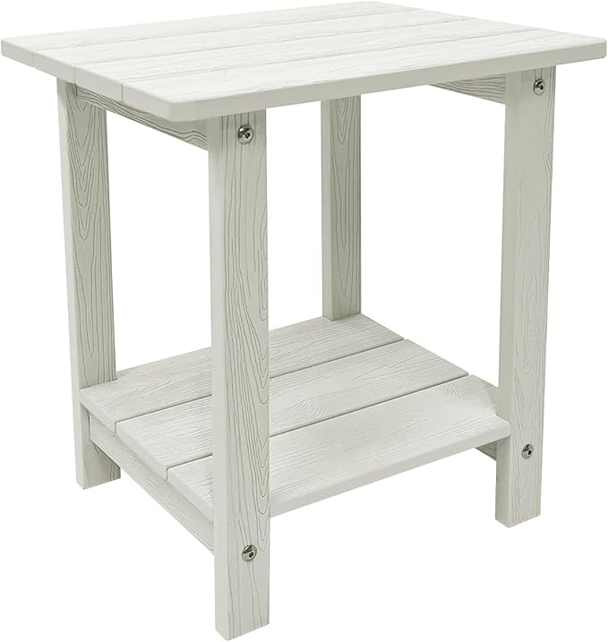 Outdoor Side Table, Weather Resistant Double Small Adirondack Side Table, Outdoor Indoor End Table for Chair, 17" Patio Table for Pool, Deck and Porch, Black (Item2, White)