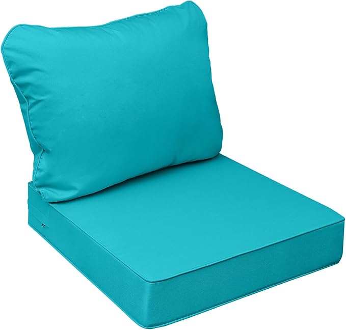 AAAAAcessories Outdoor Seat Cushions for Chairs, Fade-Resistant, Waterproof Patio Furniture Replacement Cushions, 23.5" x 25.5" x 5" + 23.5" x 19", Turquoise Blue