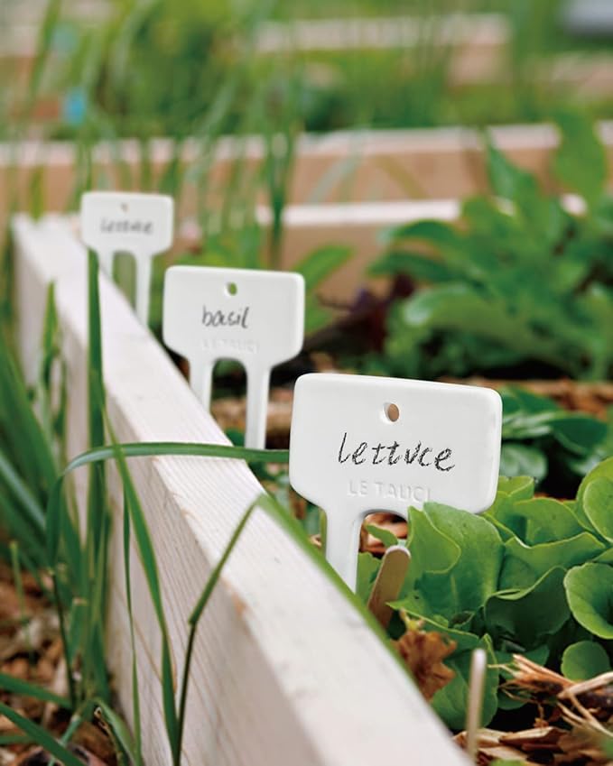 Plant Labels, Ceramic Garden Markers, Herbs Succulent Name Tags, Supplies for Seeding Pot Potted Plants Raised Bed, Indoor & Outdoor, Reusable Waterproof - Set of 12, White