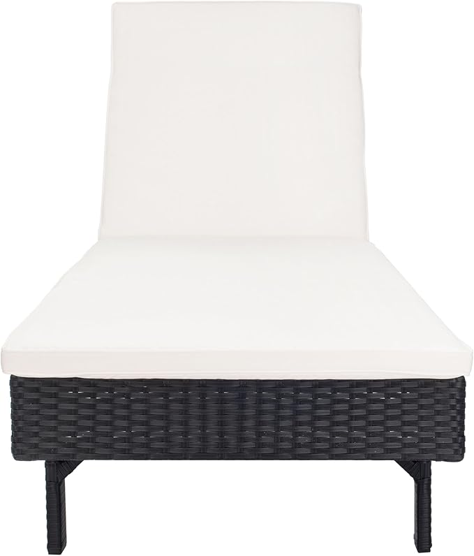 SAFAVIEH Outdoor Collection Cam Black Wicker/Beige Cushion Adjustable Chaise Lounge Chair, Black/Beige (PAT7501A)