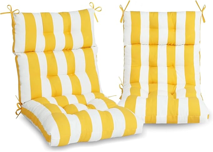 High Back Chair Cushions Set of 2, Adirondack Chair Cushion with Waterproof, Rocking Chair Cushion for Outdoor Patio, Garden Porch 45”x 22”x 4 (2, Yellow and White B)