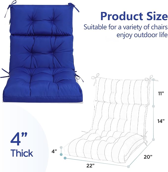 High Back Chair Cushions Set of 2, Adirondack Chair Cushion with Waterproof, Rocking Chair Cushion for Outdoor Patio, Garden Porch 45”x 22”x 4 (2, Blue B)