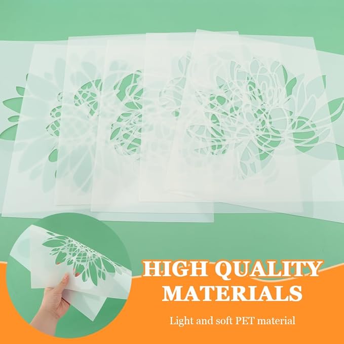 10PCS Large Flower Stencils for Painting, Wall Stencils for Painting, Giant Wall Stencil with Brushes Sunflower Floral Fence Stencil for Walls Garden Fence Furniture