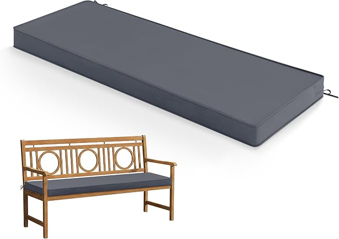 Outdoor Bench Cushion: Waterproof and Fade Resistant Patio Furniture Cushions - Non-Slip Bench Pad Cushion with Removable Cover for Garden Swing Porch Sofa Settee, 48 x 18 x 3 Inch, Dark Grey