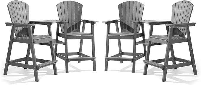 PASAMIC Tall Adirondack Chairs Set of 2, All-Weather HDPE Patio Chairs with Double Connecting Trays, Bar Height Heavy-Duty Outdoor Chairs for Garden, Backyard, Balcony, Light Gray