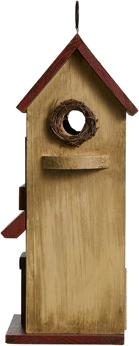 Glitzhome Bird Houses for Outdoor, Solid Wood Bluebird House for Outside, 14.25" H Rustic Distressed Hand Painted Decorative Birdhouse Nest Box Hanging Birdhouses for Patio Garden