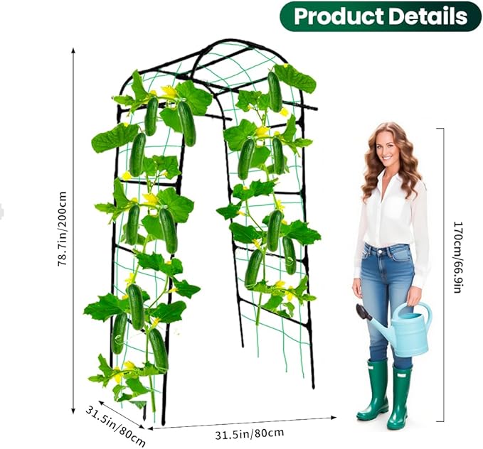 Garden Arch Trellis, 80'' Tall Walk-Through Plant Support for Climbing Vines Flowers Vegetables Grapes and Tomatoes Sturdy Outdoor Metal Arbor for Raised Beds