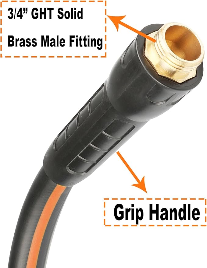 Hybrid Garden Hose 5/8 IN. x 75 FT, Heavy Duty, Lightweight, Flexible with Rotatable Handle and Solid Brass Fittings, Gray+Orange