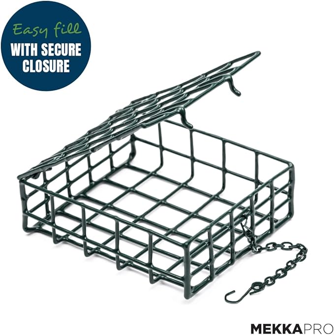 MEKKAPRO Suet Wild Bird Feeder with Hanging Metal Chain, Double Delight Suet Feeder with Metal Chain, Dual Capacity, Weather-Resistant Hanging Bird Feeders (Dual Pack)
