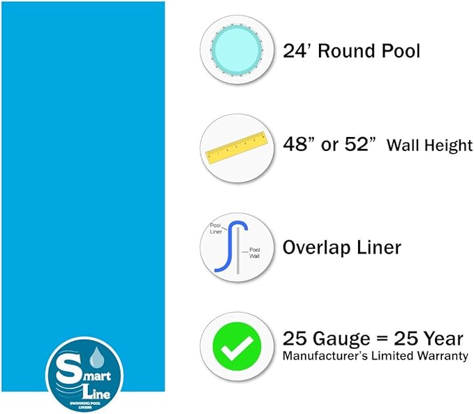 Lake Effect Pools 'Fallston' 24' Foot Round Above Ground Swimming Pool | 52" Inch Height | Solid Blue Overlap Liner and Widemouth Skimmer Bundle | Resin Protected Steel Sided Walls