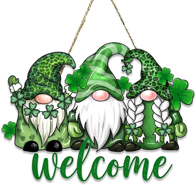 St Patricks Day Door Decorations, St Patricks Day Gnome Decorations, Shamrock Decoration, Shamrock Gnome Wood Hanging Sign for Office Party Porch Yard Outdoor Indoor Home Decor Irish Decor