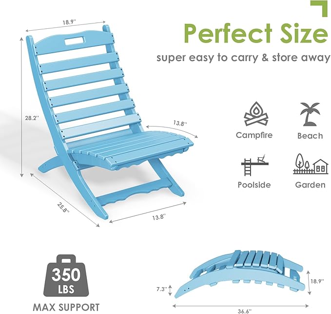 GREENVINES Folding-Xavier-Chair | Wave | Portable Adirondack-Chairs | HDPE Plastic | All Weather Fire-Pit Chair | Arctic | for Beach Outdoor Deck Poolside Garden Patio Porch Fishing