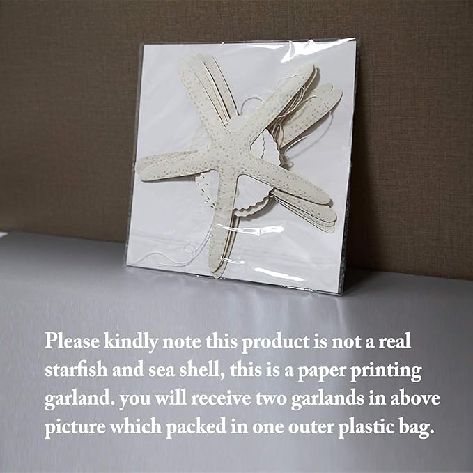 Decor365 White Finger Starfish Sea Shell Garland Ocean Coastal Nautical Party Decoration Starfish Cutouts Hanging Bunting Banner Under The Sea Mermaid Wish Birthday Beach Wedding Decor