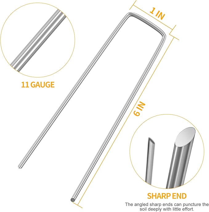 WAENLIR 6 inch 100 Pack Garden Staples Galvanized Landscape Stakes, Heavy Duty Fence Stakes Sod Pins for Securing Weed Fabric Barrier,Ground Cover, Artificial Turf,Dog Fence