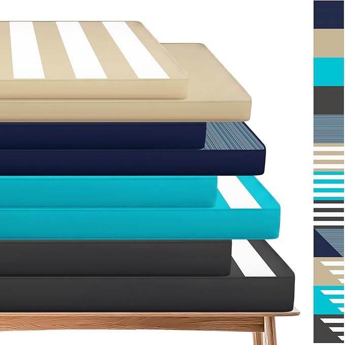 Amagenix Custom Bench Cushion for Outdoor/Indoor Furniture, Bay Window Seat/Porch/Swing Cushion, Waterproof & Fade-Resistant, Optional Non-Slip Bottom, Ties, Handle, Dual-Sided Stripes Direction