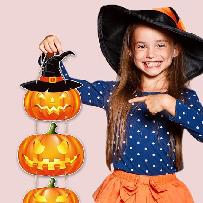 Halloween Door Decorations Pumpkin Hanging Sign Front Door Hanger Wreath Decor Indoor Outdoor Decor for Halloween Party Home Farmhouse Wall Porch Yard Window Decoration Supplies