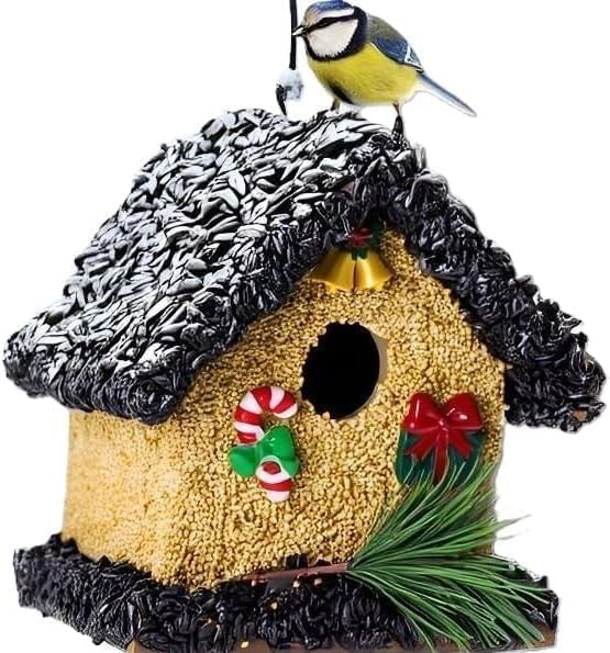 2026 Seeded Birdhouse, Wood Bird House Covered with Wild Birdfood, Water Proof Birdseeds Feeder for Outside Hanging, Birdseeded Bird House for Outdoor