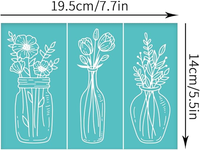 OLYCRAFT 2Pcs 3 Style Vases Self-Adhesive Silk Screen Printing Stencil Flower Vases Silk Screen Stencil Reusable Mesh Stencils Transfer for DIY T-Shirt Fabric Painting 7.7x5.5 Inch