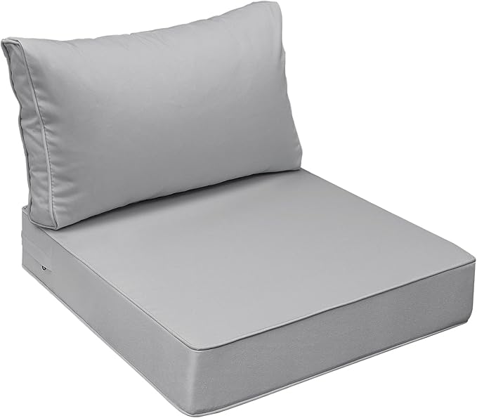 AAAAAcessories Outdoor Seat Cushions for Chairs, Fade-Resistant, Waterproof Patio Furniture Replacement Cushions, 23" x 23" x 5" + 23" x 13.5", Gray