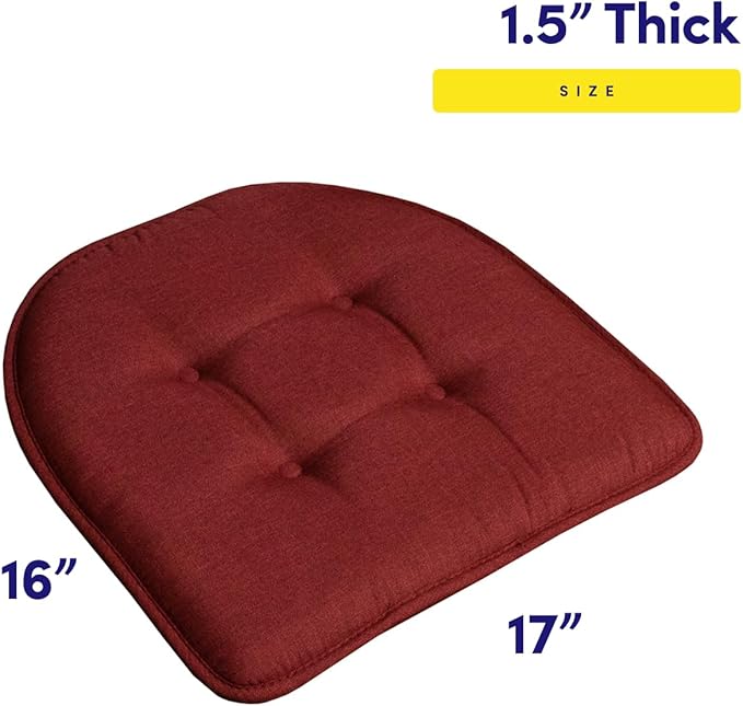 Sweet Home Collection Chair Cushion Memory Foam Pads Tufted Slip Non Skid Rubber Back U-Shaped 17" x 16" Seat Cover, 2 Count (Pack of 1), Wine Burgundy