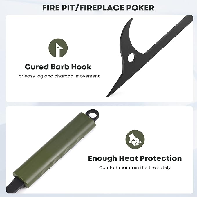 Stanbroil 3Pcs Fire Pit Tools Set, 28" Fire Poker and Fire Log Tongs Shovel, Wrought Iron Large Fireplace Tools Set with Metal Base and Rubber Handle for Campfire Bonfire