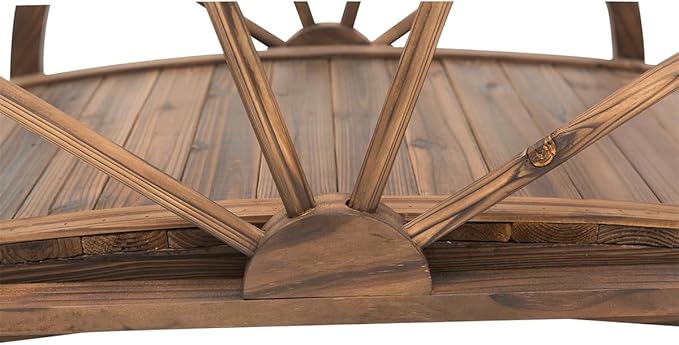 Wooden Garden Bridge - Stained Wood Arc Footbridge with Half-Wheel Style Railings,for Backyard, Gravel Road, Creek, Farm(Stained Wood)