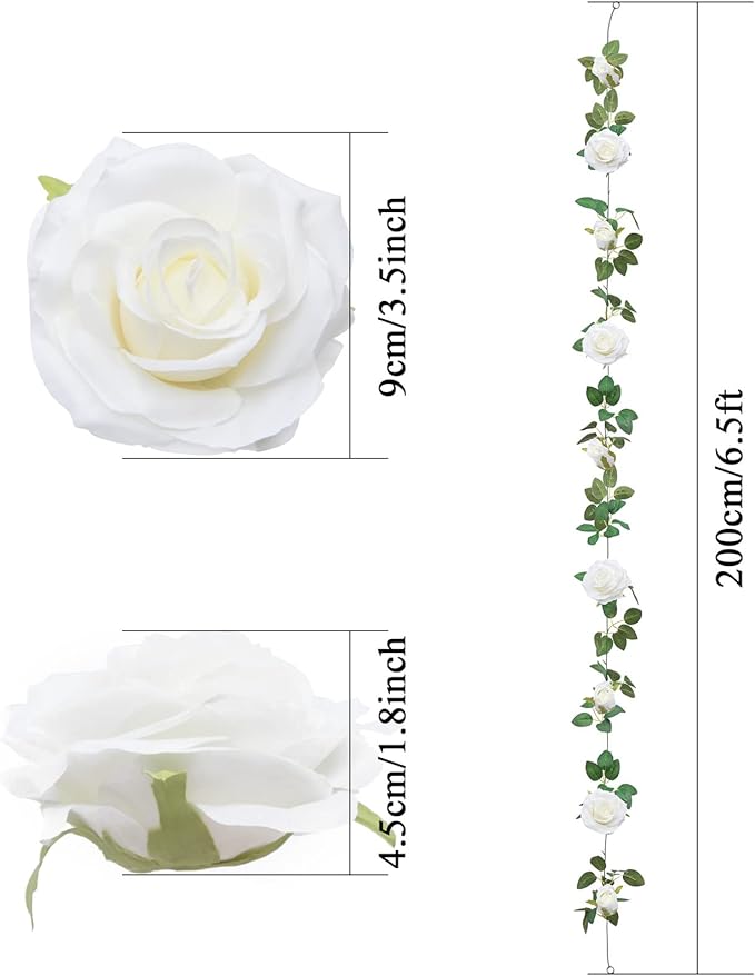 U'Artlines 5 Pack Artificial White Rose Vines Floral Garlands Total 32.5 Ft Fake Vine Silk Flower Garland for Indoor Outdoor Home Wedding Arch Garden Wall Decoration