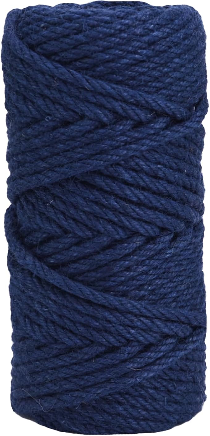 Leecogo 6mm Jute Rope 100 Feet Natural Craft Rope Twine String Perfect for Home Gardening Macrame Arts Crafts DIY Cat Scratching Post Replacement Repairing Recovering Cats Toy Making,Navy Blue
