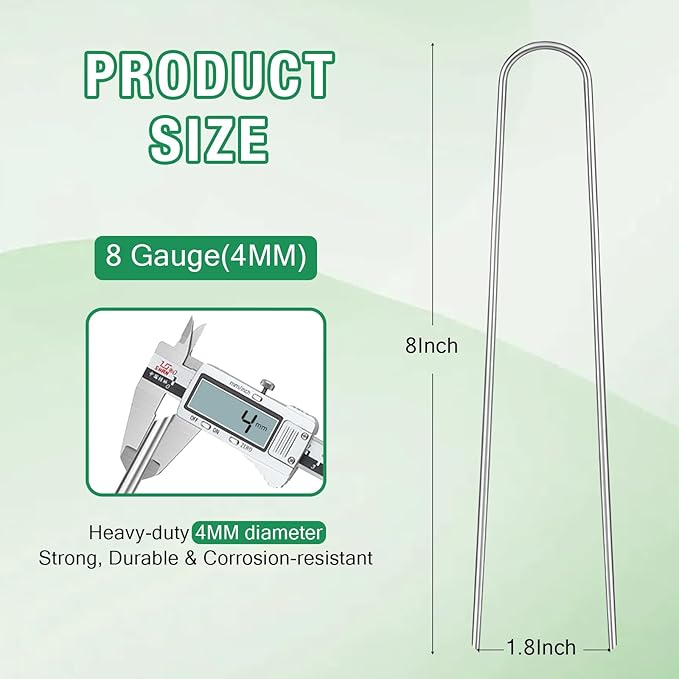 8 Gauge Landscape Staples, FUIJOL 8 Inch Heavy Duty U-Shaped Landscape Stakes, 100 Pack Galvanized Garden Staples for Weed Barrier Stakes, Ground Cover, Irrigation Tubing, Fence (100)