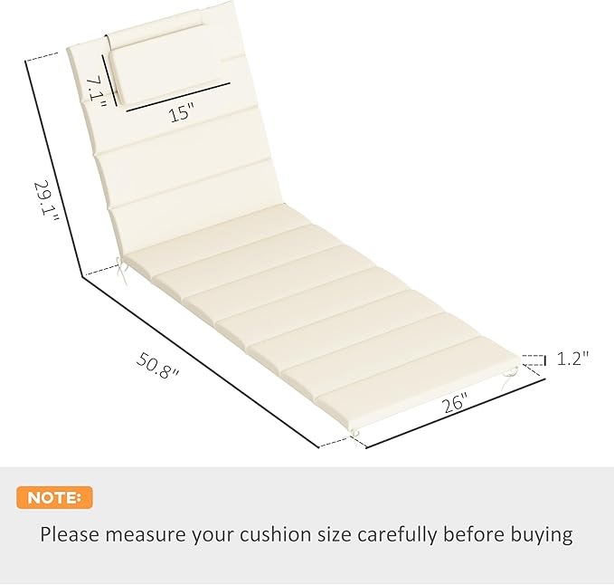 Outsunny Outdoor Lounge Chair Cushion Set of 2, 80" x 26" UPF50+ 230gsm Olefin and 25D High-Density Foam, Foldable Patio Chaise Lounge Cushion Set, Fade Resistant for Lawn Pool, Cream White