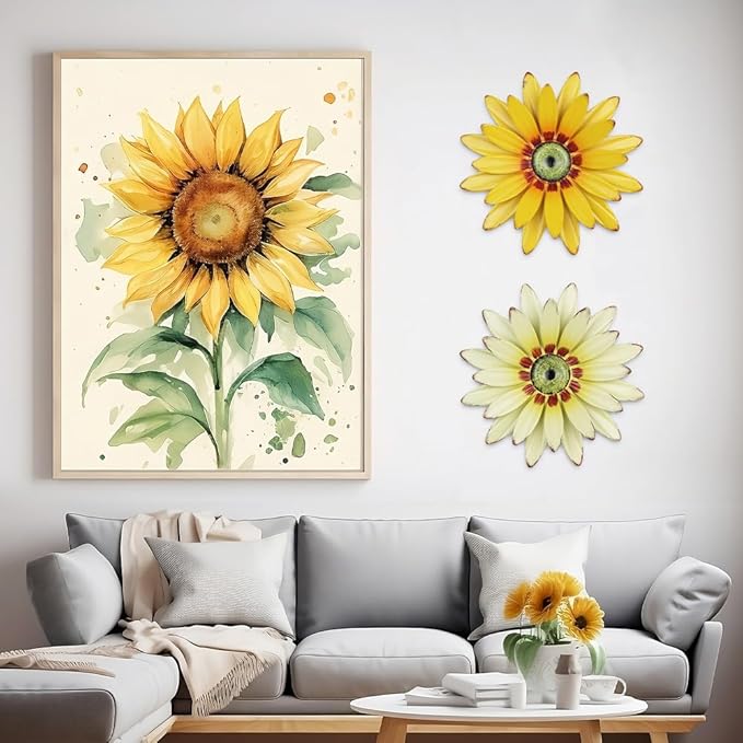 hogardeck 2 PCS 11" Metal Sunflower Wall Decor for Indoor Outdoor, Sunflower Kitchen Wall Decor Floral Metal Wall Art, Outdoor Decor for Bathroom, Living Room, Porch, Garden, Yard