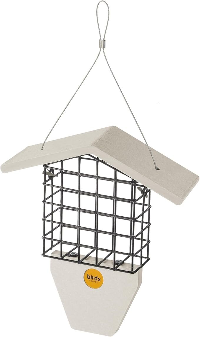 Birds Choice Suet Feeder with Tail Prop, Holds 1 Suet Cake | Hanging Suet Bird Feeder with Roof for Woodpeckers, Jays, Nuthatches | Sturdy for Garden & Backyard | Sea Salt, 8.75" L x 3" W x 10" H