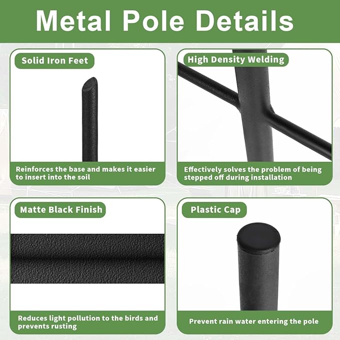 Matte Black Bird Feeder Pole with Squirrel Baffle 80" Tall Heave Duty Squirrel Proof Pole with Shepherd Hook 5 Prongs Base for Outdoor Hummingbird Feeders (No Bird Feeder)