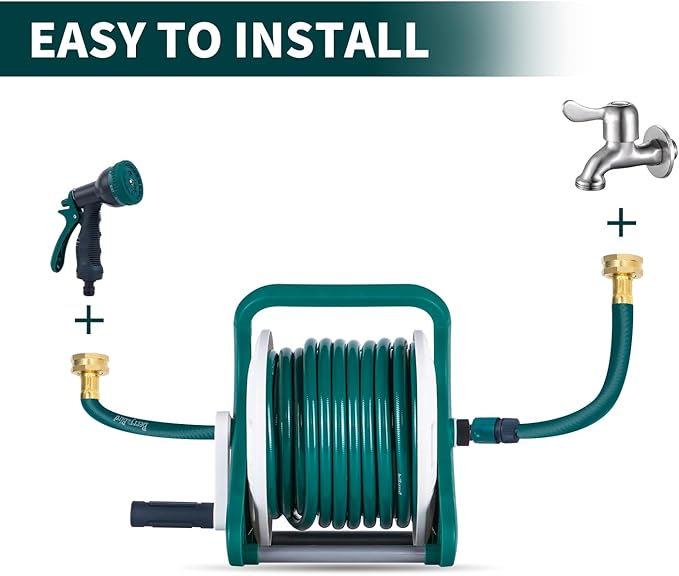 Berry&Bird Garden Portable Hose Reel, 1/2 inch x 65+6FT Wall/Floor Mounted Water Hose Holder, Garden Hose Reel Outdoor Water Pipe with 9 Pattern Hose Nozzle for Outside Gardening Car Cleaning Watering