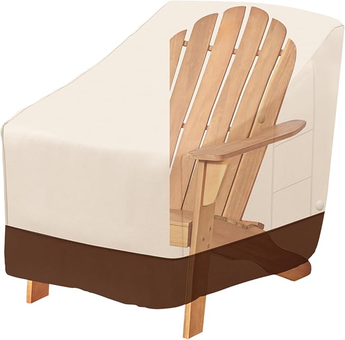Tuyeho Patio Chair Cover 40 x 37 x 30 inch, 900D Heavy Duty Outdoor Adirondack Chair Cover, Waterproof & Weather Resistant for Your Patio Lounge Deep Seat Chair (Beige & Brown)