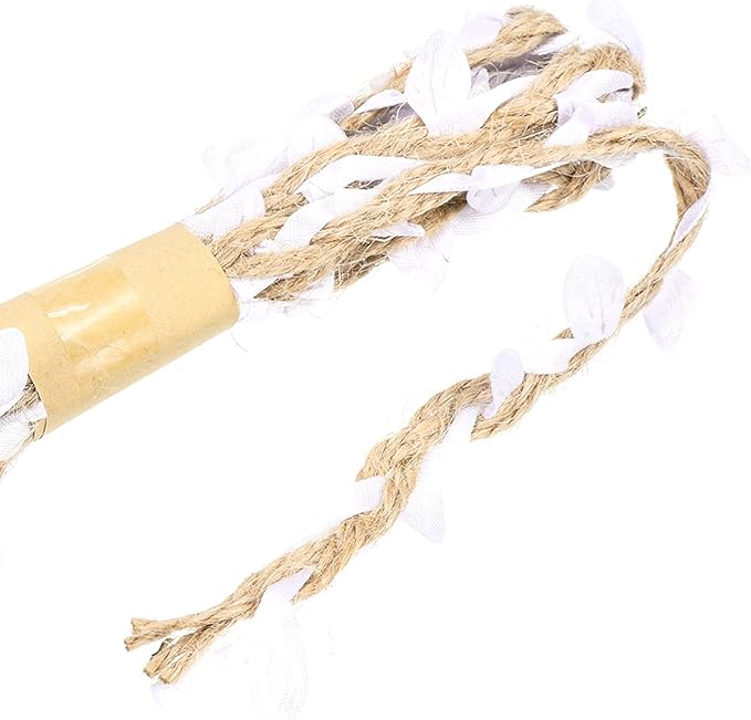PATIKIL 6.6ft 5mm Burlap Leaf Ribbon, 2 Pack Braided Decoration Vine Natural Jute Rope Twine with Artificial Leaves for Jungle Wedding Party Home Garden Decor, White