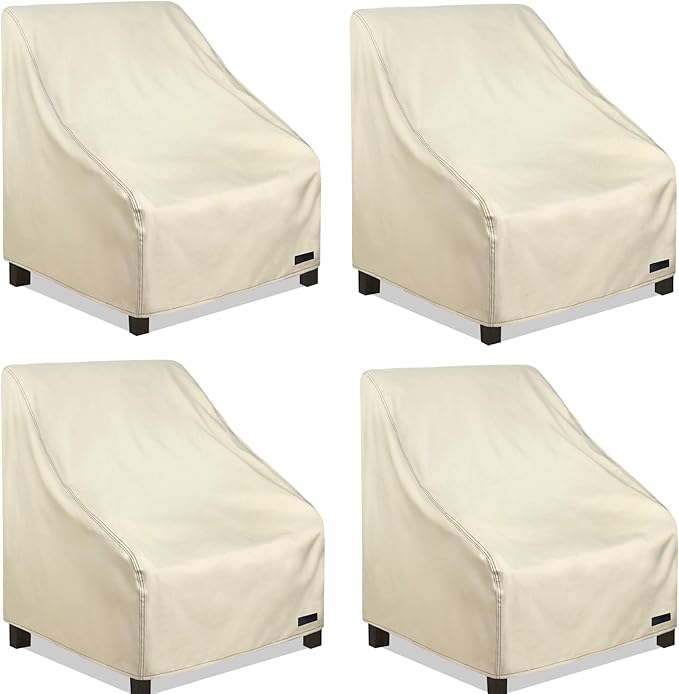 NettyPro Patio Chair Covers 34 Inch Waterproof 600D Heavy Duty Outdoor Seat Covers Set 4, Beige