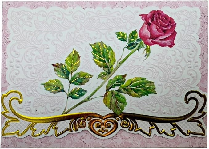 Poster Foundry Red Rose Stem Portfolio Boxed Note Cards by Carol Wilson. 10 embossed 4x5 Die-Cut Notecards and Matching Envelopes in Decorative Gift Box with Magnetic Flap. NCP2229
