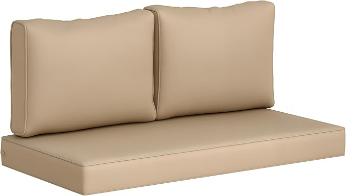 Outsunny 2 Seat Patio Furniture Cushions, 46x26x5 in, Thick Outdoor Loveseat Cushion Set with Removable Cover, Fade-Resistant Replacement Cushions for Outdoor Furniture, Couch, Bench, Swing, Beige