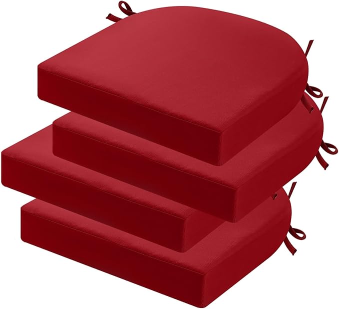idee-home Outdoor Chair Cushions Set of 4, Thick 17" x 17" x 2" Outdoor Seat Cushions Patio Furniture Waterproof with Ties, Dining Pads