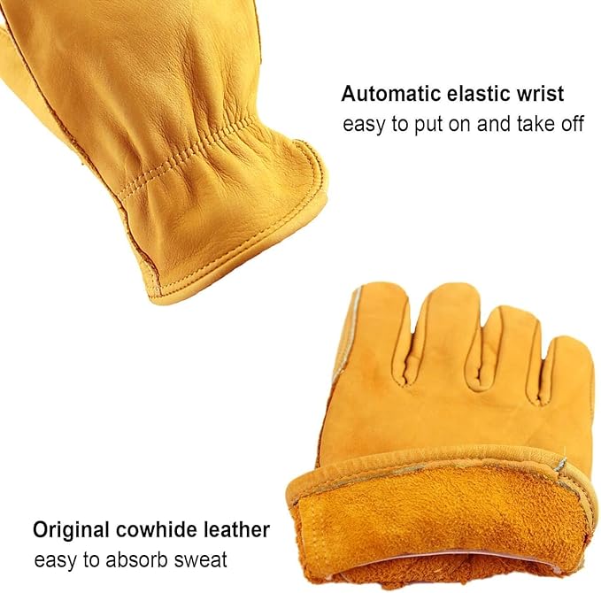 OZERO Gardening Work Gloves Men,24 Pairs Insulated Heavy Duty Cut Resistant Thorn Proof Leather Cowhide Mens Women Mechanic Garden Gloves for Driving Welding-Medium