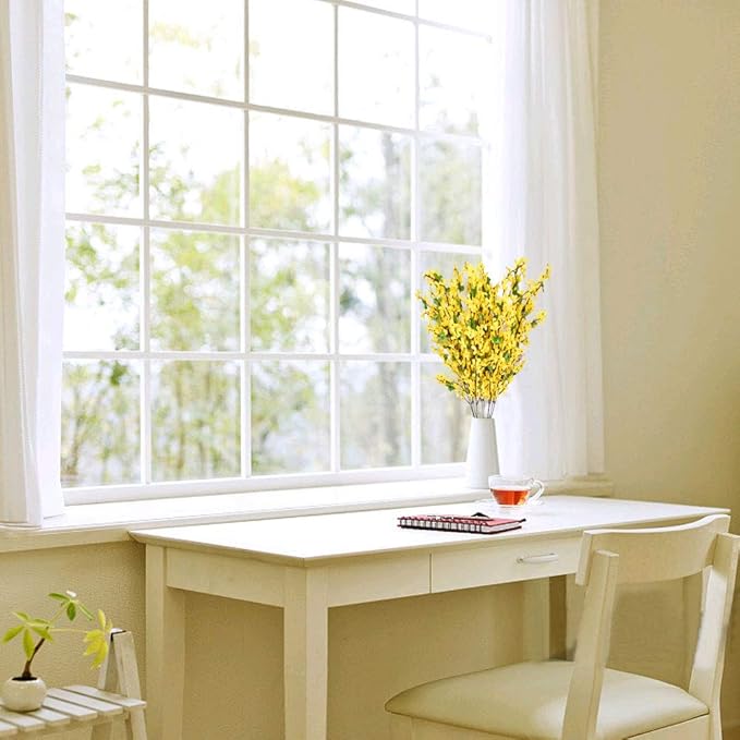 6 PCS 25.5" Fake Flowers Yellow Flower Silk Artificial Forsythia Branches Long Stem Spring Flowers Artificial for Decoration Indoor Outdoor Wedding Home Bedroom Yard Cemetery