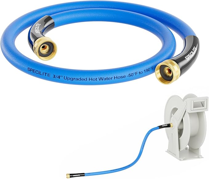 PECILITE Female to Female Hot/Cold Garden Water Hose 3 ft x 3/4 Inch for Hose Reel, -50℉To 190℉, Heavy Duty, Flexible, Burst 605 Psi, Rubber Extension Pipe with 3/4" Brass Fittings