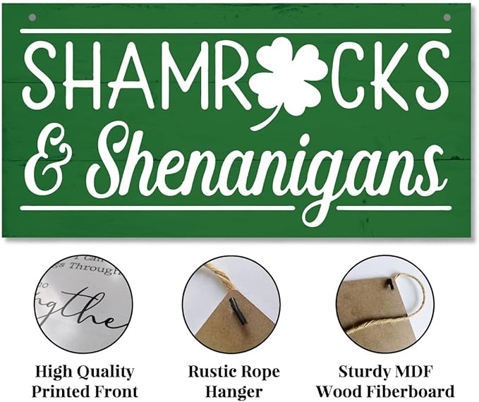 Funny St Patricks Day Wood Decor Sign, Shamrocks and Shenanigans Printed Wood Wall Art Sign, Home Signs Decor, Hanging Door Wood Sign, Irish Sign, St Patricks Day Decor, Rustic Farmhouse Wood Sign