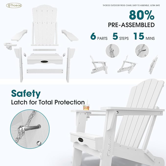 Folding Adirondack Chair Set of 8,HDPE All-Weather Outdoor Chair with Cup Holder,Wooden Textured,Fire Pit Chair,Plastic Patio Chair for Deck,Backyard,Garden,Lawn(White)