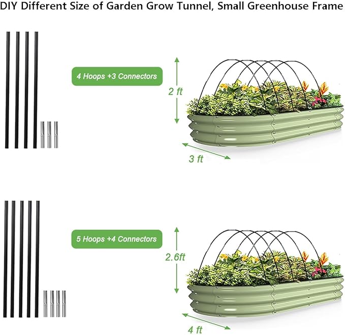Garden Hoops Grow Tunnel, 12 Sets of 7FT Greenhouse Hoops for Raised Beds, Rust-Proof Fiberglass Frame for Garden Netting, Small Greenhouse Kit, DIY Plant Support Garden Stakes, 60 pcs