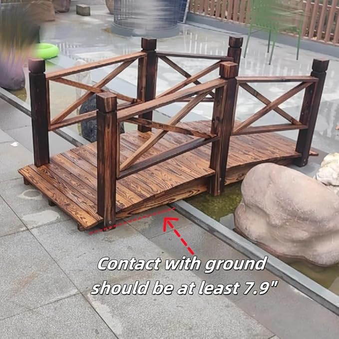 Wooden Bridge with Handrails, Sturdy Garden Bridge, All-Solid-Wood Small Garden Bridge, Suitable for Stream, Pond and Courtyard