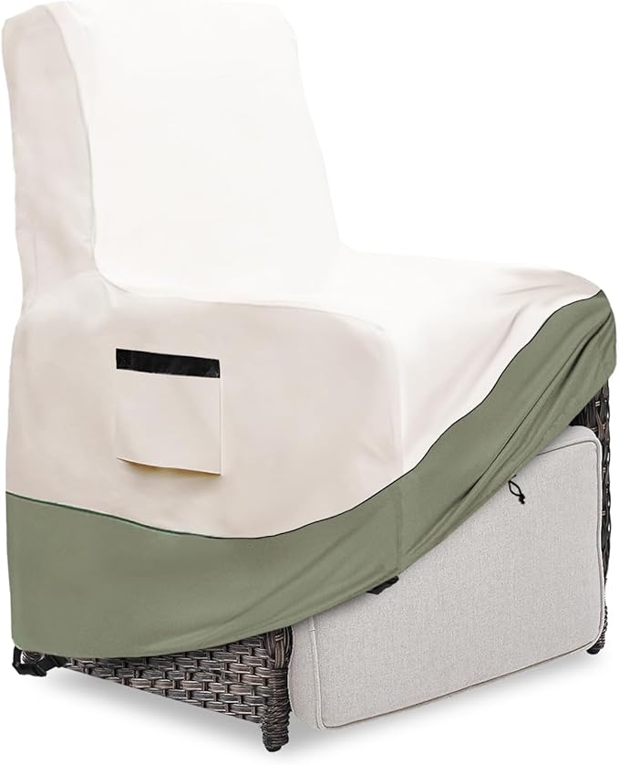 Outdoor Recliner Chair Covers,Patio Swivel Chair Covers,600D Heavy Duty Waterproof Patio Rocking Chairs Cover,Outdoor Furniture Covers for All Weather Protection.White&Grayish Green