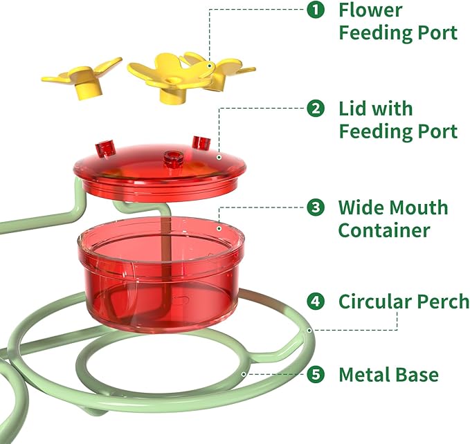 2 Pack Window Hummingbird Feeder, Small Hummingbird Feeder for Outdoors with Strong Suction Cup - Metal Base & 6 Feeding Ports, Easy to Clean and Refill, Green