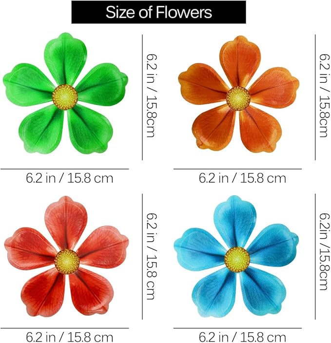 Giyyomtr Metal Flowers Wall Decor - 4pcs Metal Wall Art Hanging Decorations for Outdoor Fence Garden Yard Patio Decor, Gift for Mom Friends